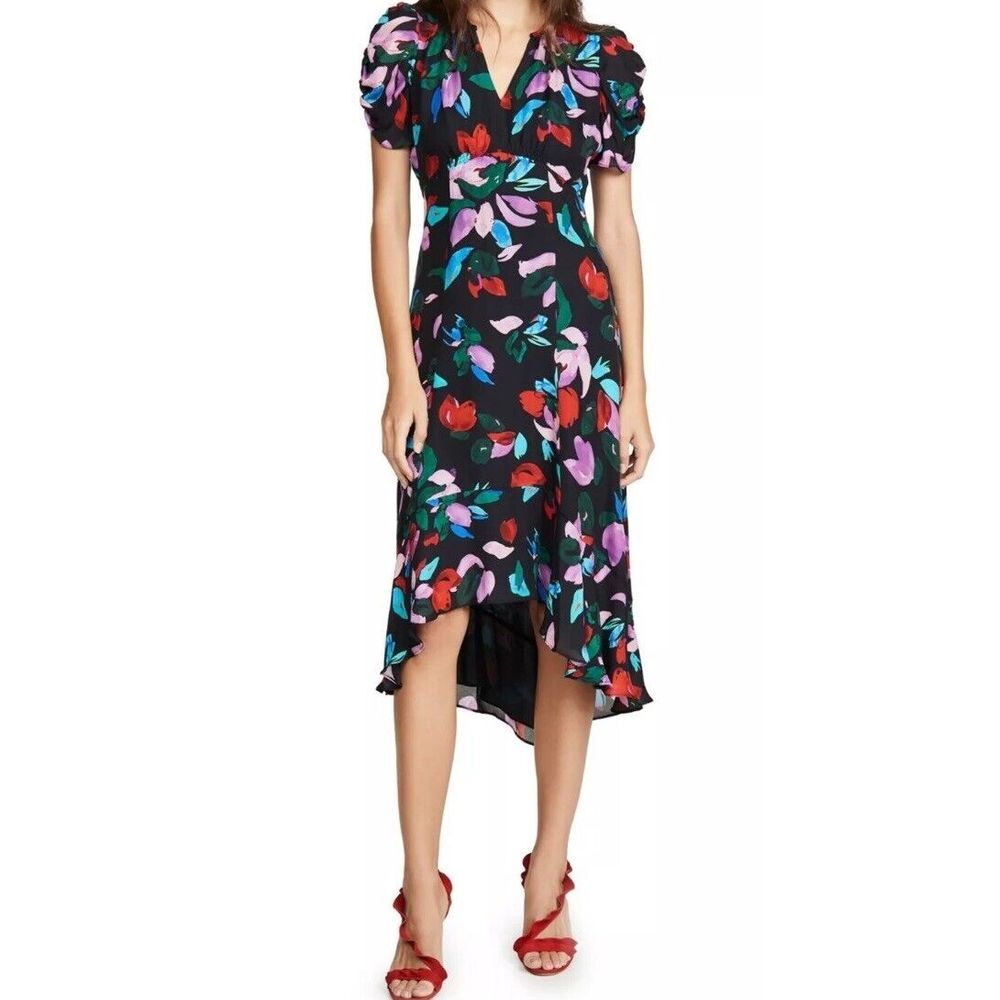 Parker Silk Blend Jeweled Floral Hezzy Midi Dress Size 4 Retail $418
